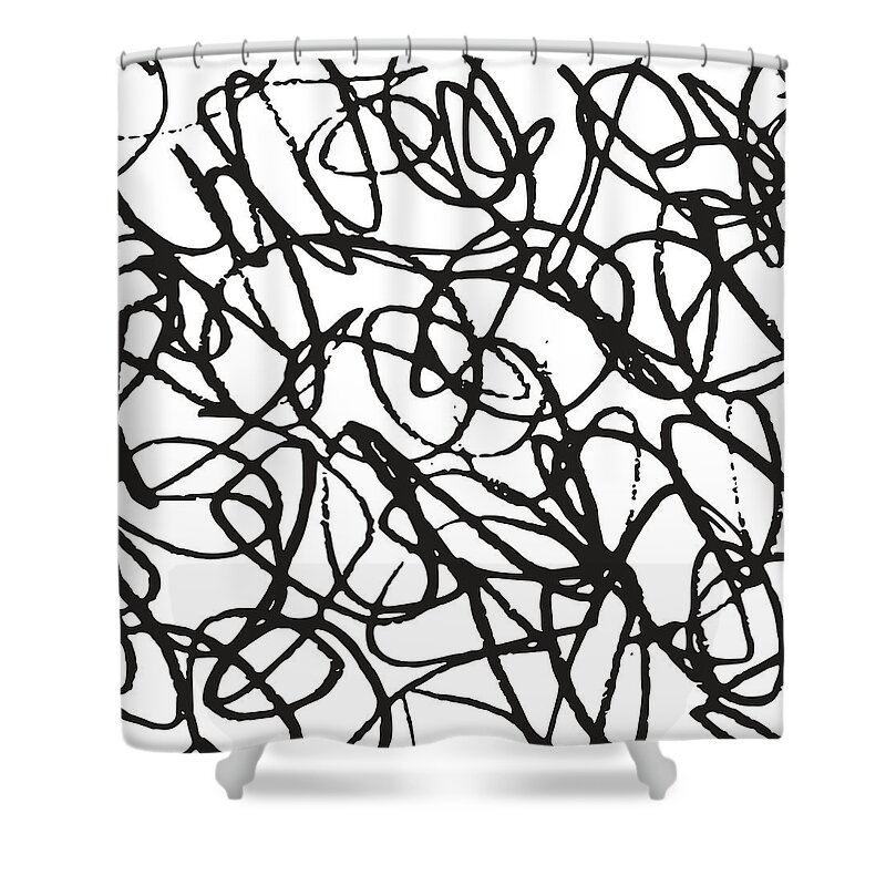 Confusion Shower Curtain featuring the digital art Black And White Abstract Scribble by Daz2d