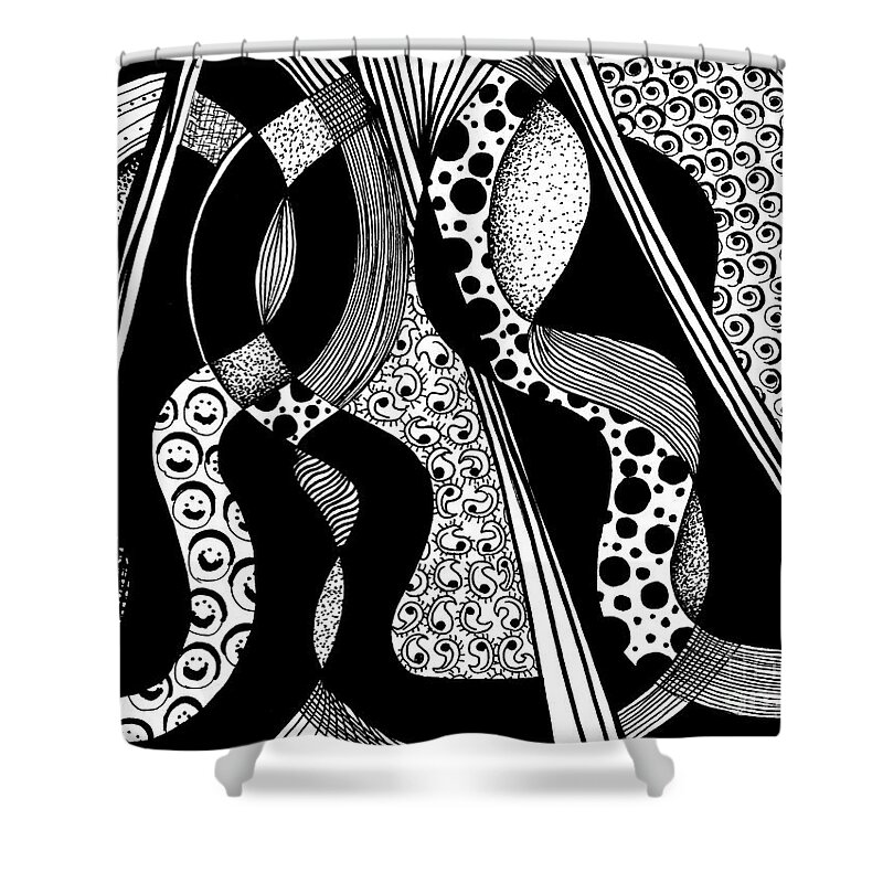 Cellos Shower Curtain featuring the drawing Black and White Cellos by Lynellen Nielsen