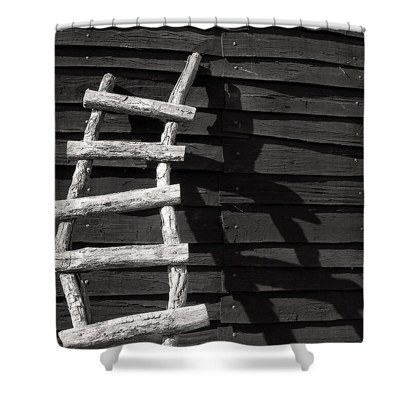 Ladder Shower Curtain featuring the photograph Black and White Ladder by Don Johnson