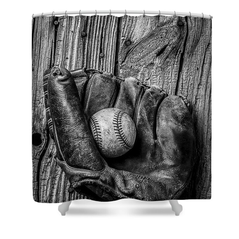 Black Shower Curtain featuring the photograph Black and White Mitt by Garry Gay
