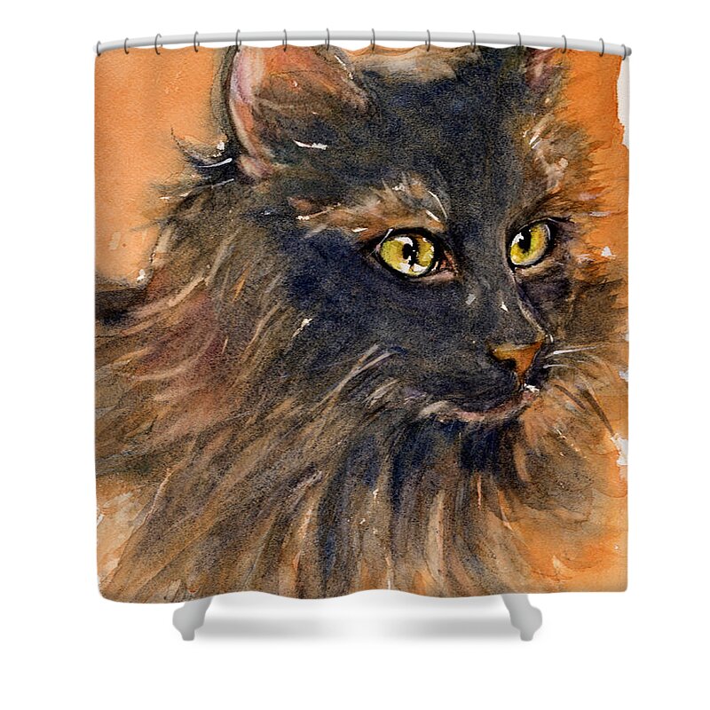 Cat Shower Curtain featuring the painting Black Cat by Judith Levins