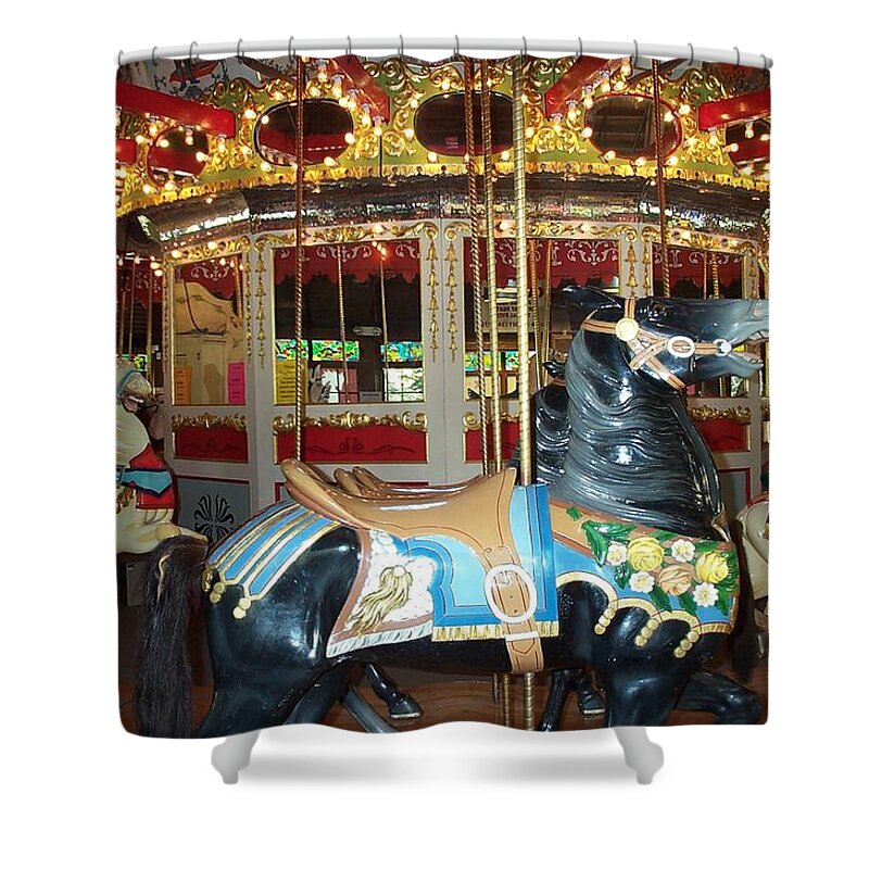 Carousel Shower Curtain featuring the photograph Black Pony by Barbara McDevitt