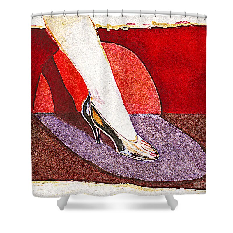 Black Shoe Shower Curtain featuring the painting Black Shoe And Woman's Leg by William Cain