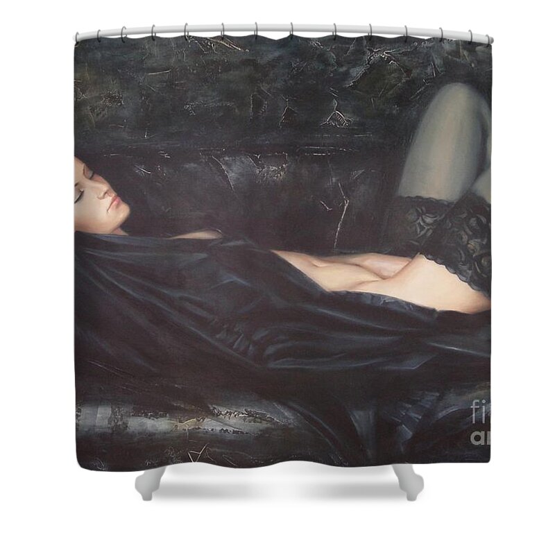 Ignatenko Shower Curtain featuring the painting Black Silk by Sergey Ignatenko