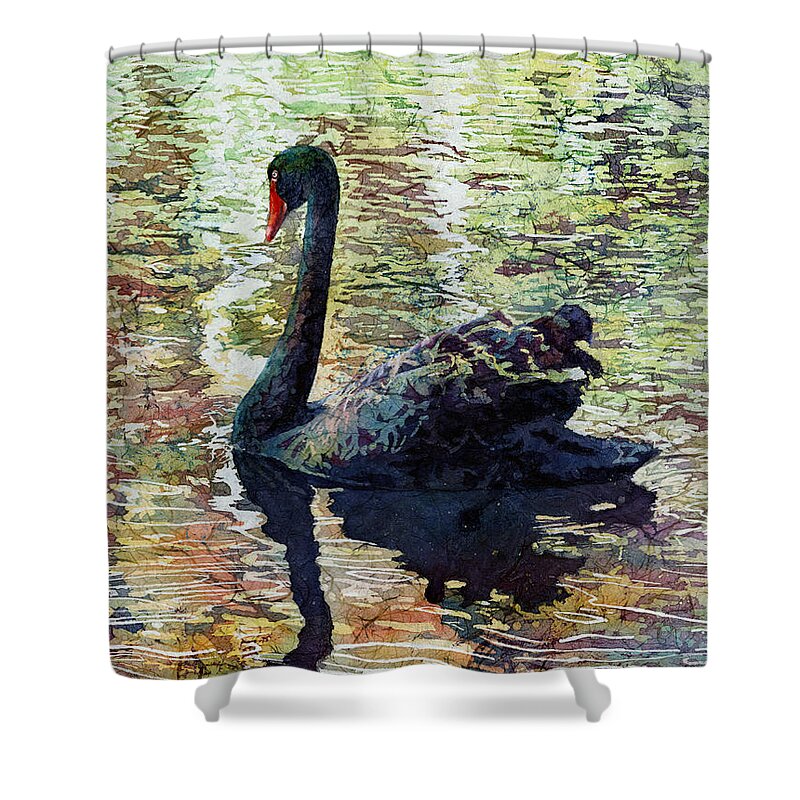Black Swan Shower Curtain featuring the painting Black Swan by Hailey E Herrera