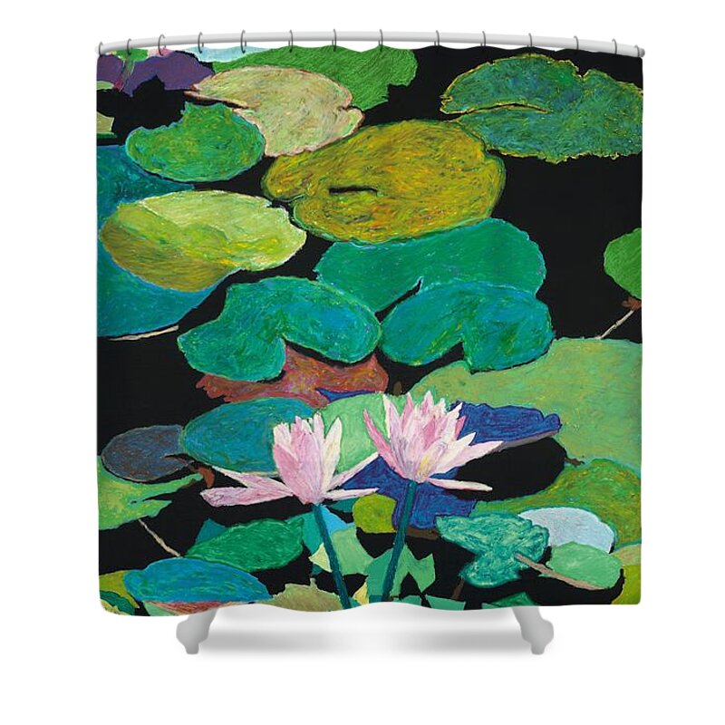 Landscape Shower Curtain featuring the painting Blairs Pond by Allan P Friedlander