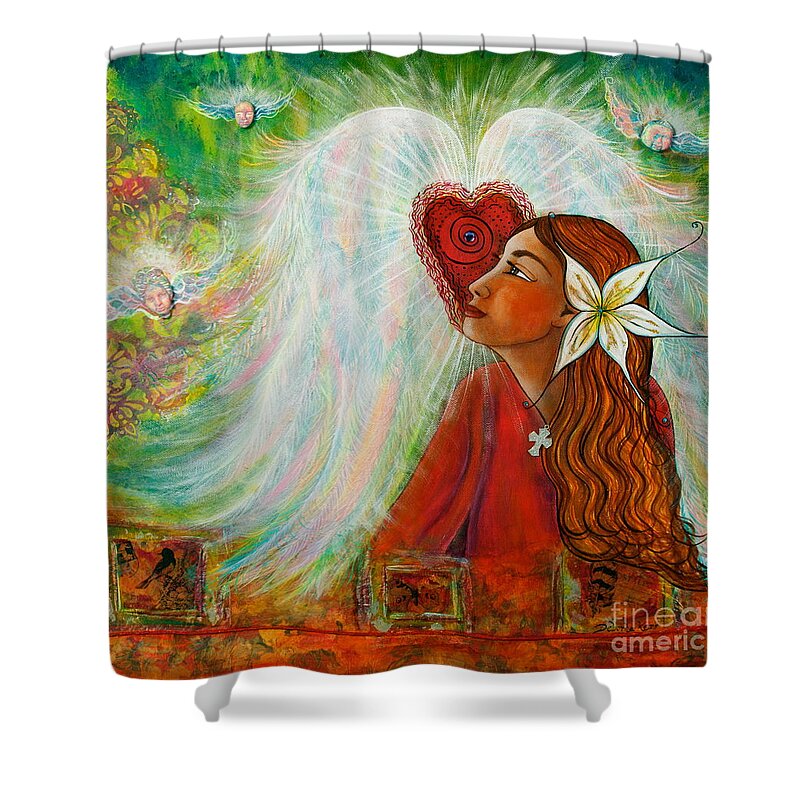 Madonna Painting Shower Curtain featuring the painting Blessed Visit by Deborha Kerr