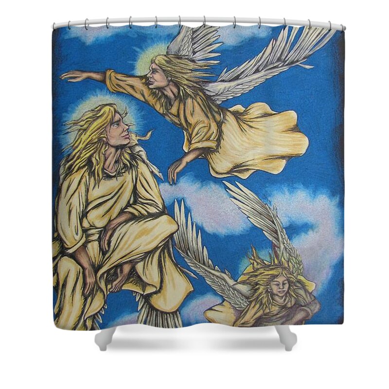 Michael Shower Curtain featuring the drawing Bliss by Michael TMAD Finney