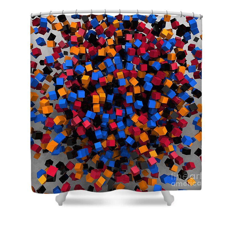 Abstract Shower Curtain featuring the digital art Block-Splosion 1 by William Ladson