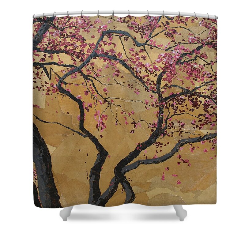 Tree Shower Curtain featuring the painting Blooming Prairie Fire by Leah Tomaino