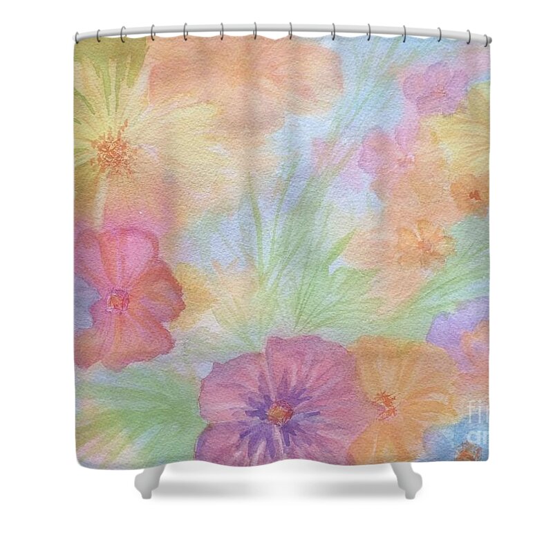 Floral Abstract Shower Curtain featuring the painting Blossoms II by Ellen Levinson