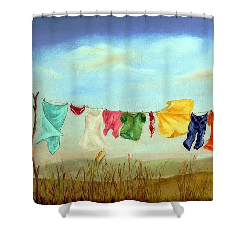 Clothesline Shower Curtain featuring the painting Blowing in the Breeze by AMD Dickinson