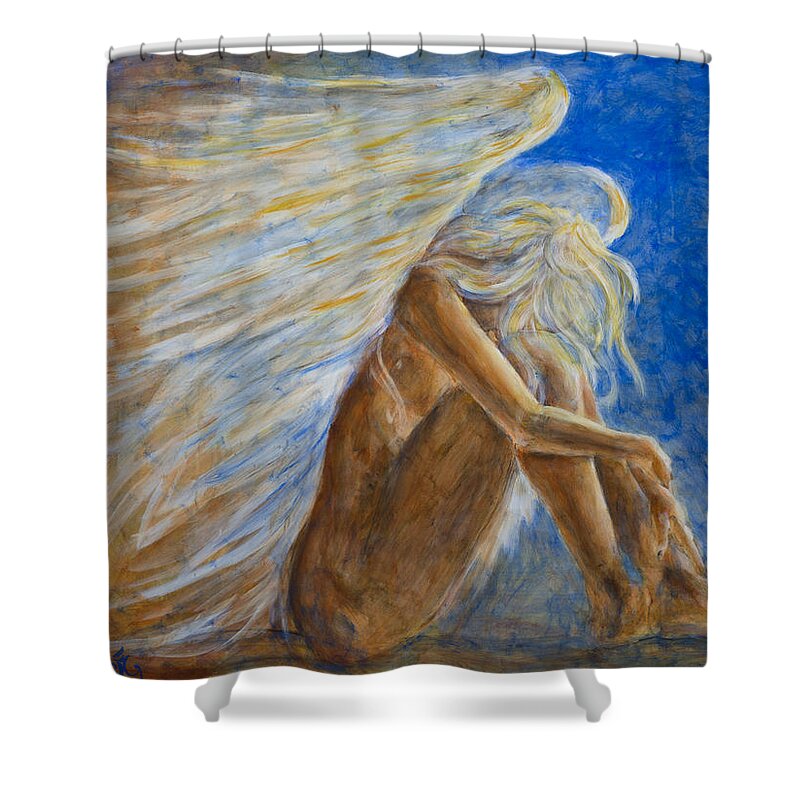 Angel Shower Curtain featuring the painting Blu Angel by Nik Helbig