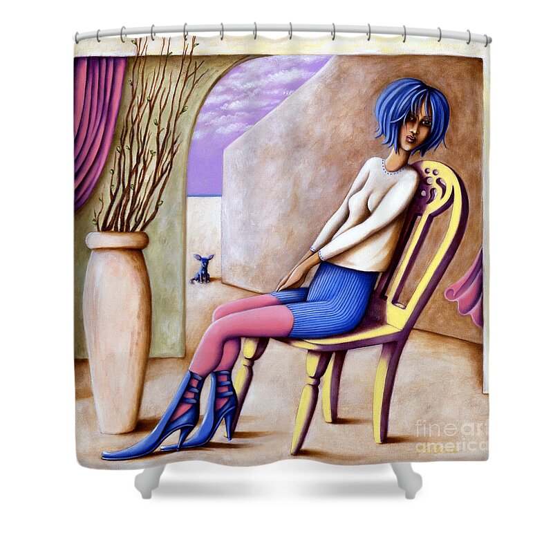 Fantasy Shower Curtain featuring the painting BLU by Valerie White