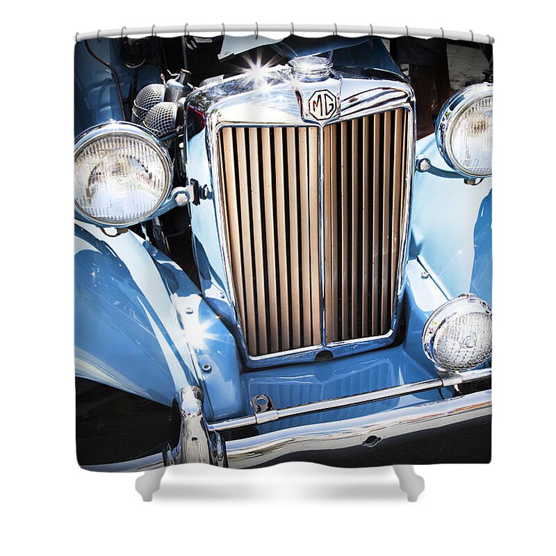 Vintage Car Shower Curtain featuring the photograph Blue 1953 Mg by Theresa Tahara