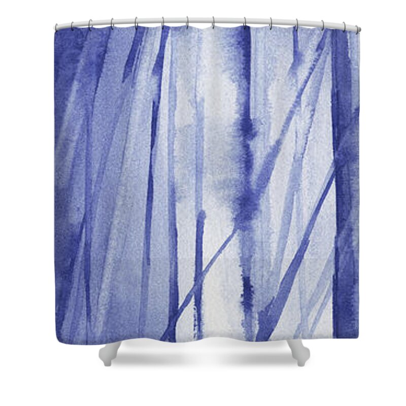 Abstract Shower Curtain featuring the painting Blue and White Abstract Panoramic Painting by Beverly Brown Prints