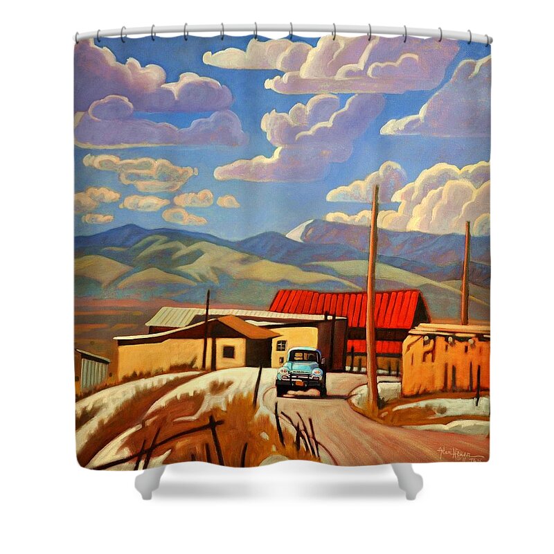 Chevy Shower Curtain featuring the painting Blue Apache by Art West