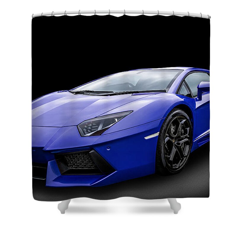Blue Shower Curtain featuring the photograph Blue Aventador by Matt Malloy