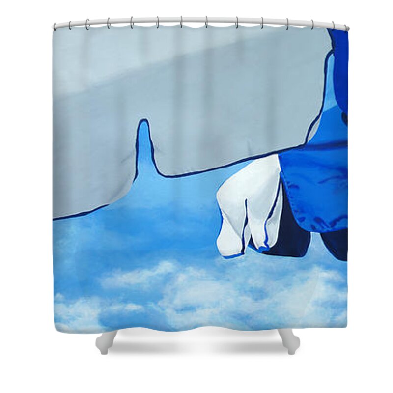 Beach Umbrellas Shower Curtain featuring the painting Blue Beach Umbrellas 2 by Pauline Walsh Jacobson