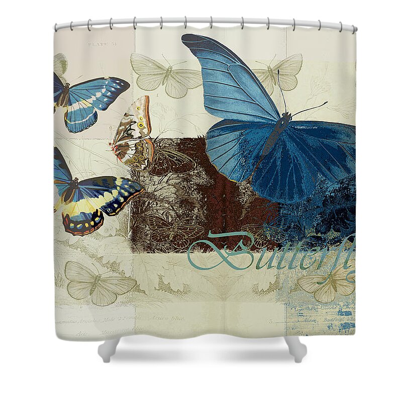 Butterfly Shower Curtain featuring the digital art Blue Butterfly - j152164152-01 by Variance Collections