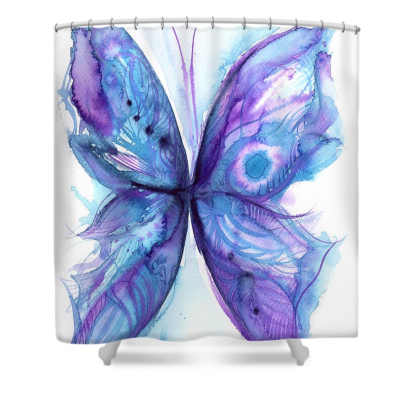 Art Shower Curtain featuring the digital art Blue Butterfly by Stereohype