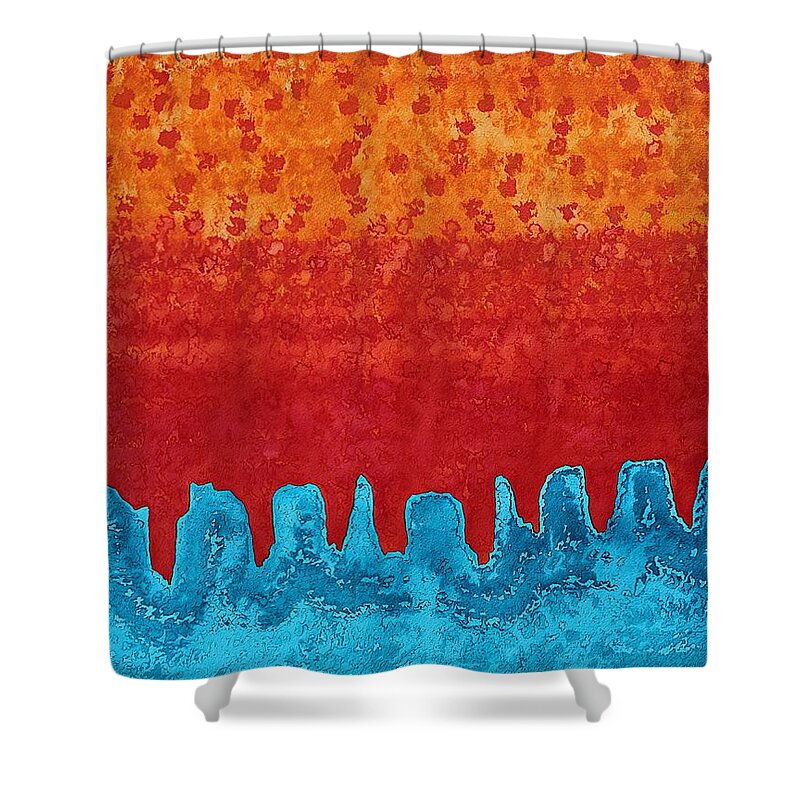 Canyon Shower Curtain featuring the painting Blue Canyon original painting by Sol Luckman
