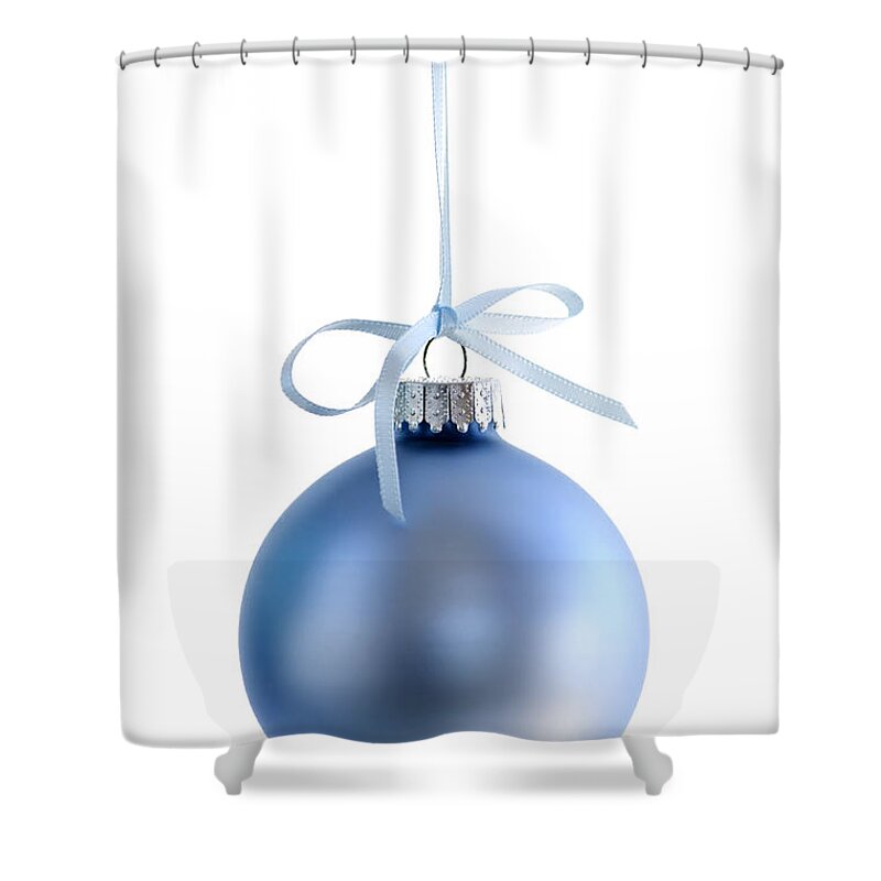 Christmas Shower Curtain featuring the photograph Blue Christmas bauble 2 by Elena Elisseeva