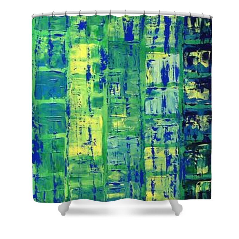Blue City Shower Curtain featuring the painting Blue CIty by Linda Bailey