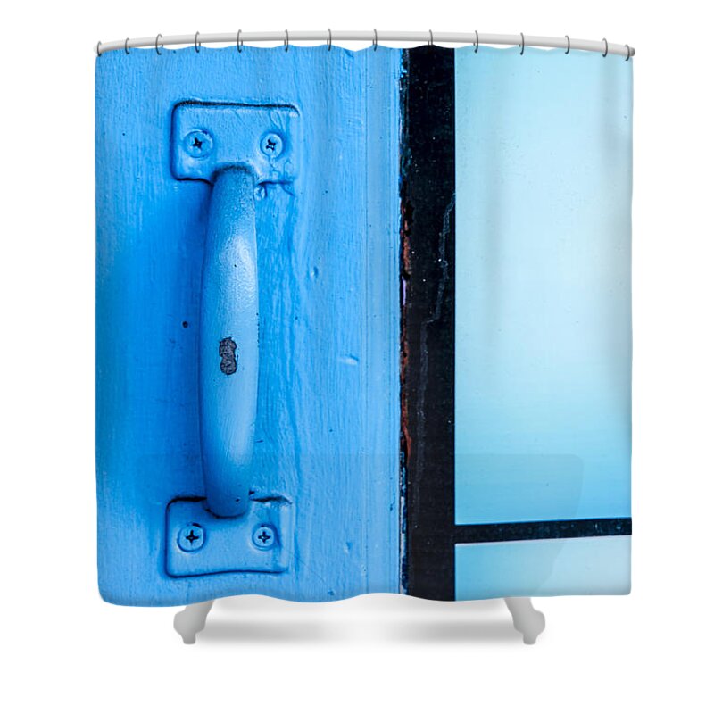 Door Shower Curtain featuring the photograph Blue Door Handle by Carolyn Marshall