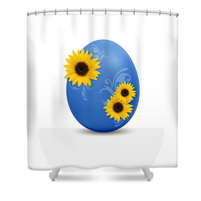 Easter Shower Curtain featuring the drawing Blue Easter Egg by Aged Pixel