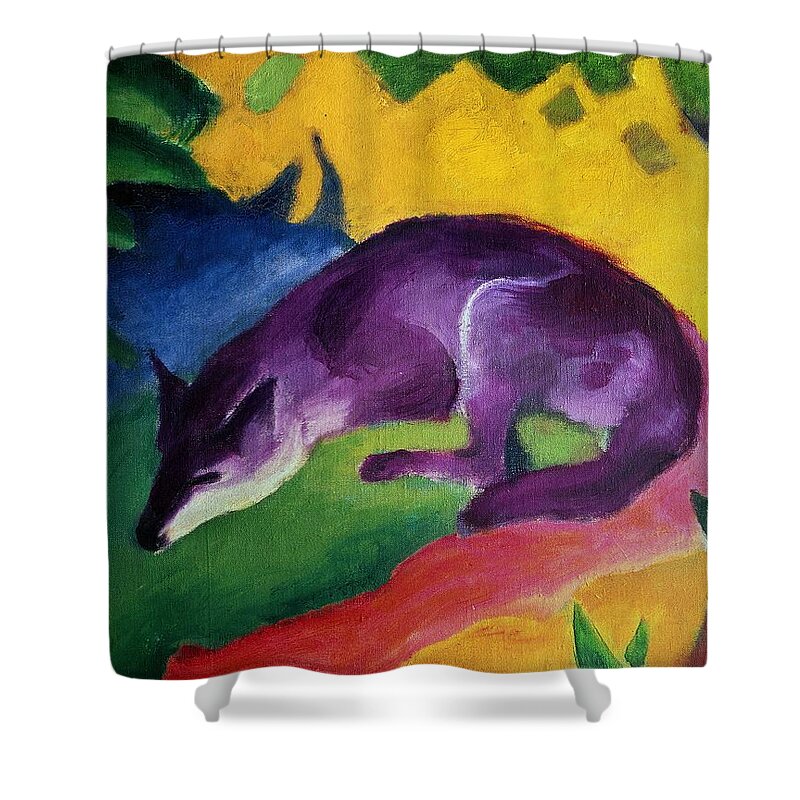 Blue Fox Shower Curtain featuring the painting Blue Fox by Franz Marc