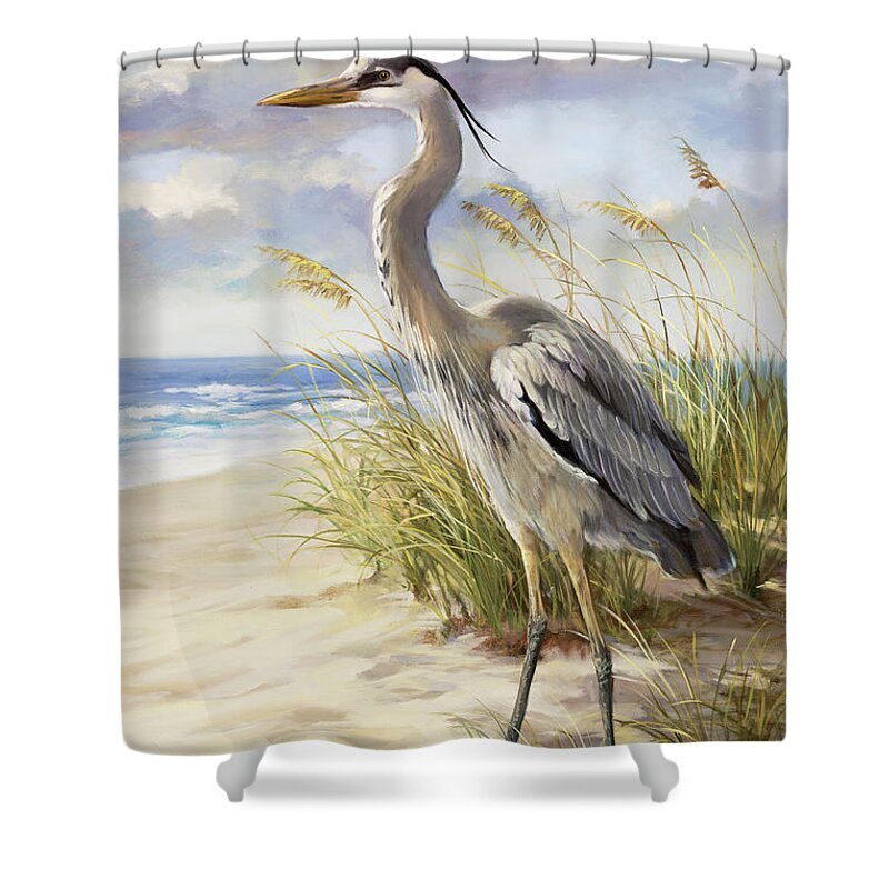Blue Heron Shower Curtain featuring the painting Blue Heron by Laurie Snow Hein