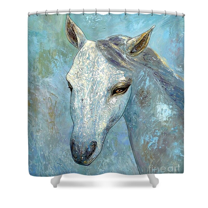 Oil Shower Curtain featuring the painting Blue Horse by Shijun Munns