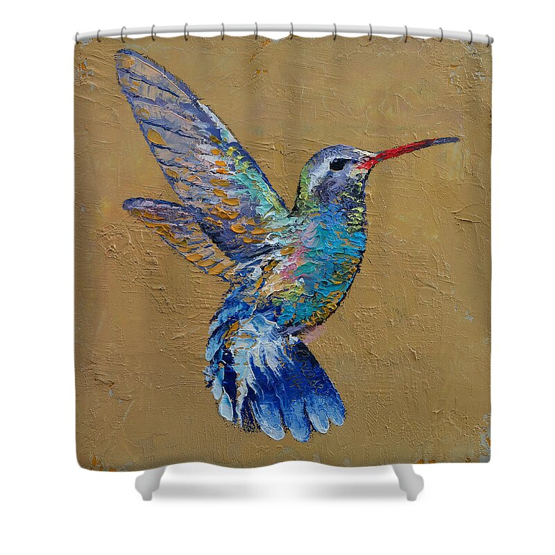 Turquoise Shower Curtain featuring the painting Turquoise Hummingbird by Michael Creese