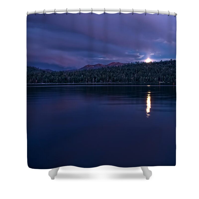 Alpine Shower Curtain featuring the photograph Rising Moon by Maria Coulson