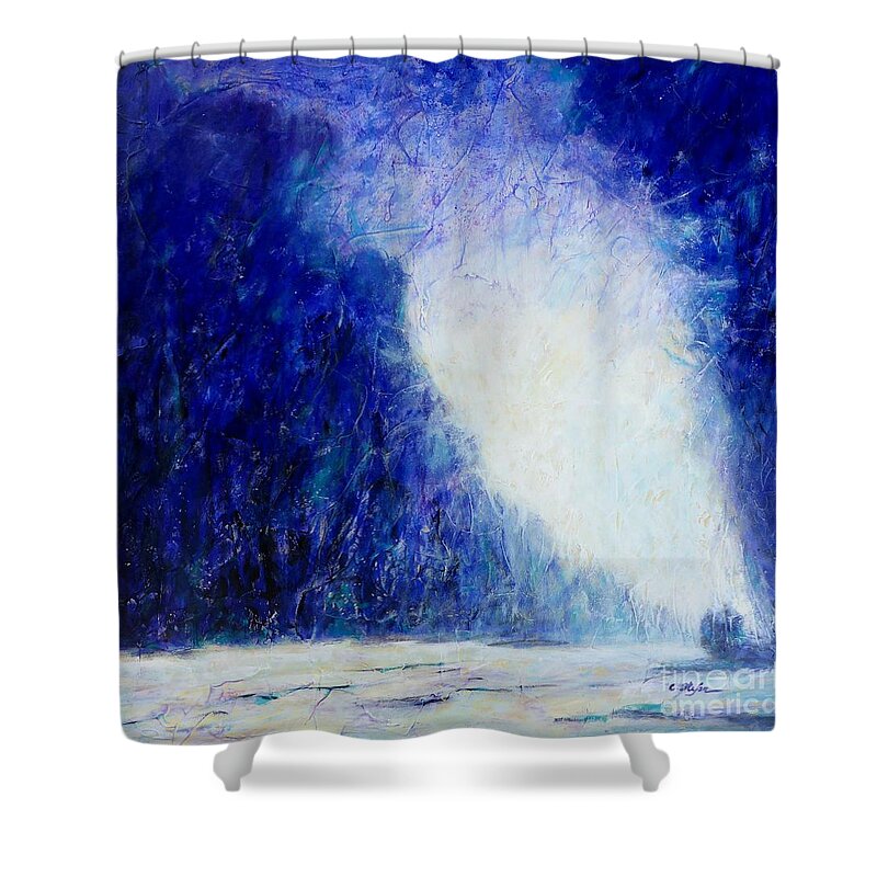 Landscape Shower Curtain featuring the painting Blue Landscape - Abstract by Cristina Stefan