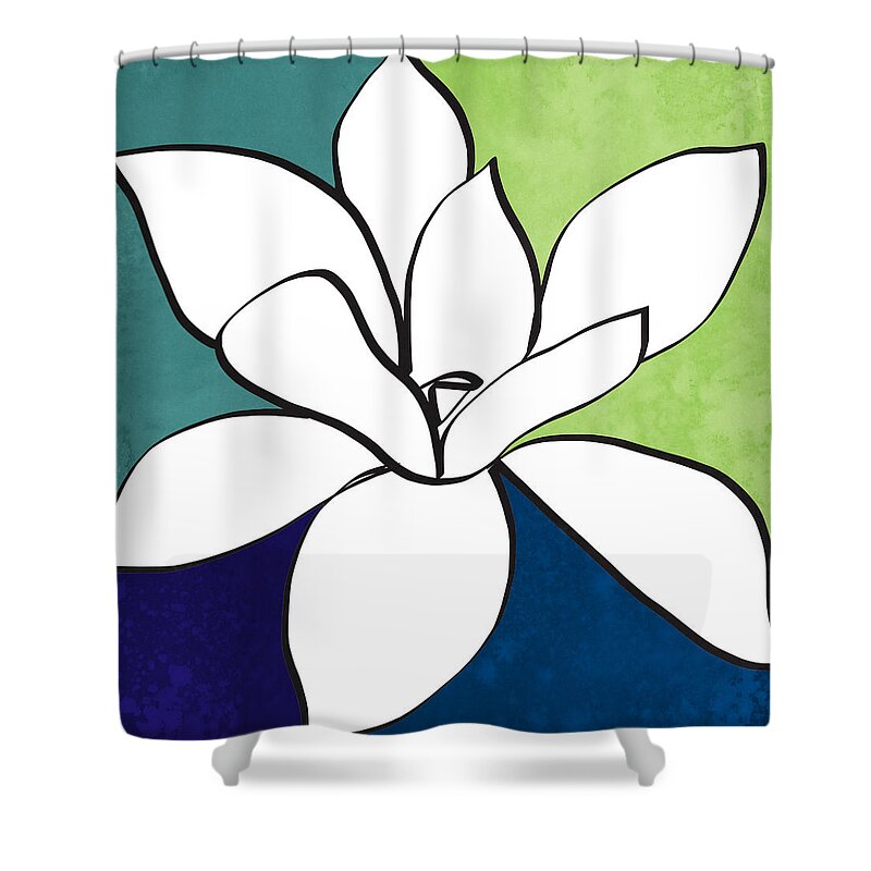 Magnolia Shower Curtain featuring the painting Blue Magnolia 1- floral art by Linda Woods