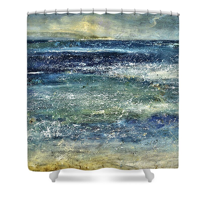 Seascape Art Shower Curtain featuring the painting Blue Ocean by Shijun Munns
