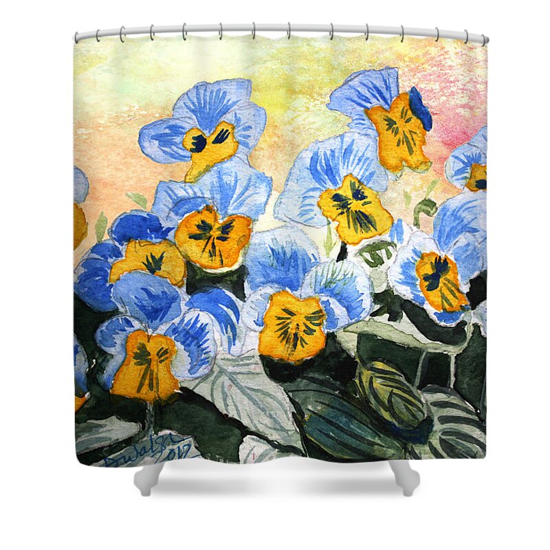 Blue Pansy Shower Curtain featuring the painting Blue Pansy by Donna Walsh