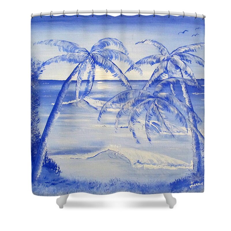 Monochrome Painting Shower Curtain featuring the painting Blue Paradise by Luis F Rodriguez
