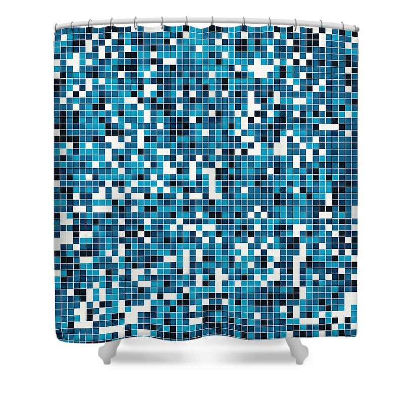 Art Shower Curtain featuring the digital art Blue Pixel Art by Mike Taylor