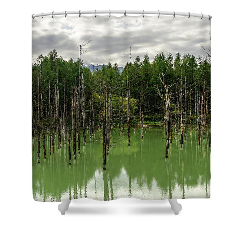 Scenics Shower Curtain featuring the photograph Blue Pond, Biei by Bygmacfly