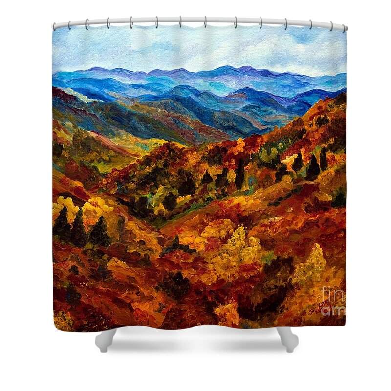 Blue Ridge Mountains Shower Curtain featuring the painting Blue Ridge Mountains in Fall II by Julie Brugh Riffey