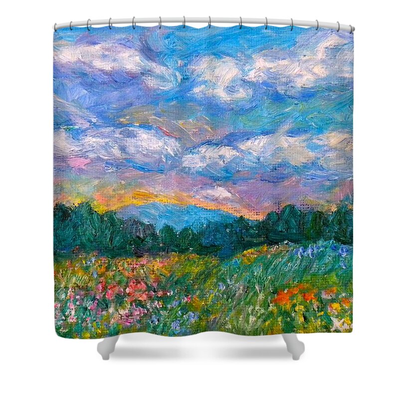 Landscape Shower Curtain featuring the painting Blue Ridge Wildflowers by Kendall Kessler
