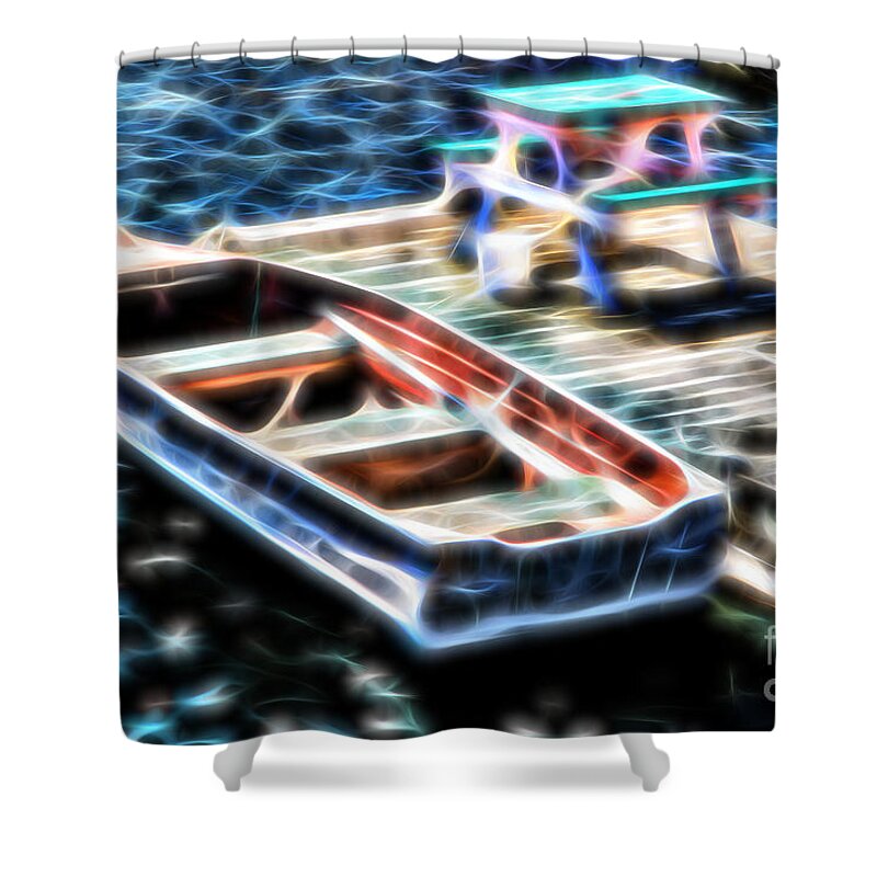  Michigan Shower Curtain featuring the photograph Blue Rowboat Digital by Timothy Hacker