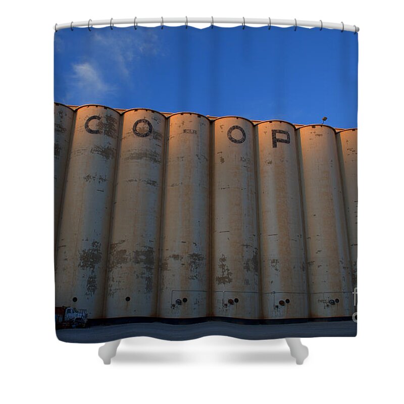 Co-op Shower Curtain featuring the photograph blue sky Co-op by Anjanette Douglas