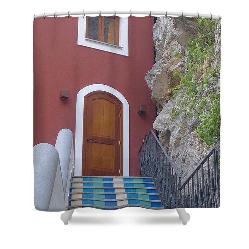 Stairs Shower Curtain featuring the photograph Blue Stairs by Nora Boghossian