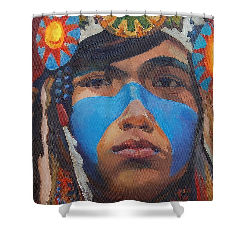 Contemporary Shower Curtain featuring the painting Blue Stripe by Christine Lytwynczuk