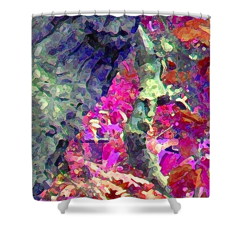 Tree Shower Curtain featuring the photograph Blue Tree Pink Leaves by Stephanie Grant