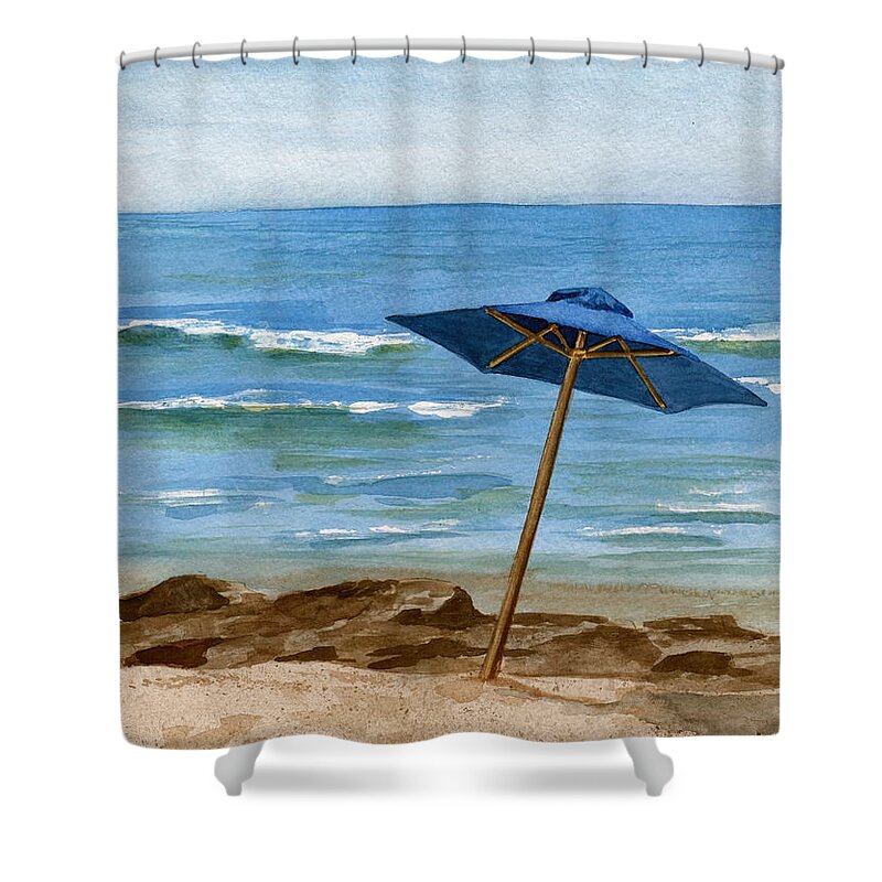 Blue Umbrella Shower Curtain featuring the painting Blue Umbrella by Nancy Patterson